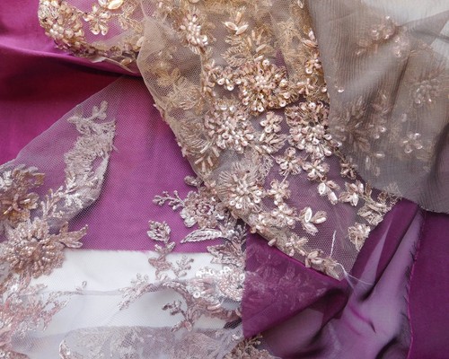 Beaded lace chiffon - beaded, taffeta