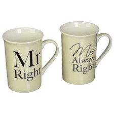 Mr & Mrs Right Cream Mug Set