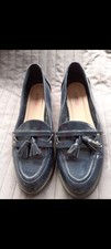 JustFab Zia Womens UK 6 Navy Blue Patent Tassel Loafer Flats Shoes Pumps