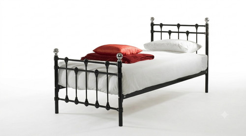Black metal single bed - metal, frame