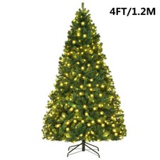 4/5/6/7FT Green Christmas Tree with LED Lights Hinged Bushy Tips Xmas Decoration