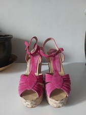 Topshop Pink Leather Wedge Sandals Strappy Sandals Platform Wedge Size 5