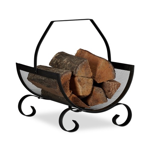 Black firewood rack log basket - firewood,