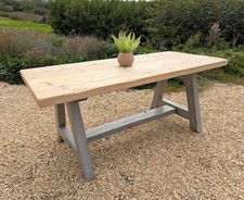 Rustic Pine A-Frame Dining Table - 182 cm 6ft - Chunky - Grey Legs