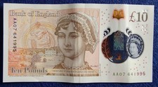 Ten Pound Note £10 (Circulated) Low Serial Number. Jane Austin AA07 Serial No.