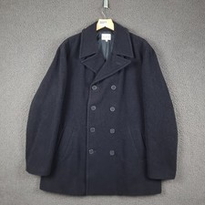 Vintage CALVIN KLEIN Peacoat Mens L Large Navy Double Breasted Wool Jacket Coat