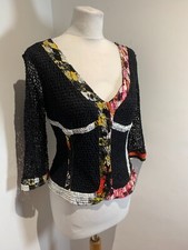 Legatte Jeans mesh fitted cardigan Size 3 UK 10 12 VGC Y2K pattern print top