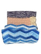 3x Handmade Multicoloured Knitted Pet Blankets