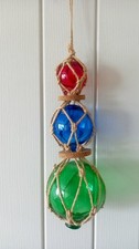 Glass Fishing Bouys Floats & Rope Green Blue Red Ball Nautical