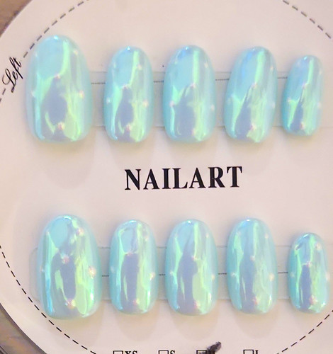 Iridescent blue with - with, white