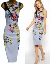 KAREN MILLEN ❤ STUNNING PALE BLUE FLORAL PENCIL COCKTAIL WIGGLE DRESS ❤ UK 10