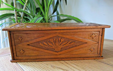 Antique Black Forest Carved Wood Glove Box Treen Carving Monogram BG