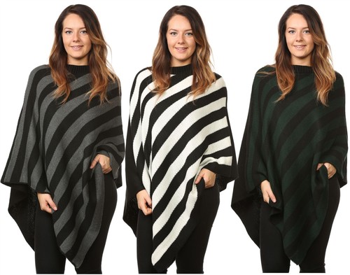 Womens striped knit - striped, poncho
