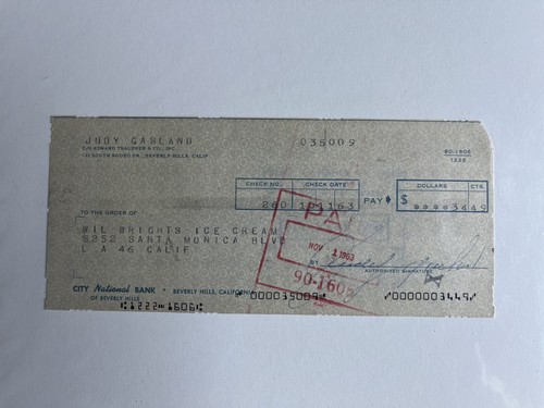 1963 judy garland signed check - 1963,