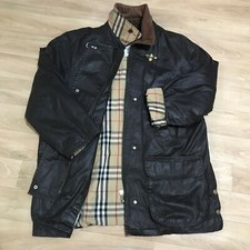 BURBERRY WAXED winter jacket vintage womens Cotton NOVA CHECK LINED brown Size L