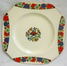 8.25" Art Deco L&Sons Ltd Hanley Signed Susie Copper Hand Painted Flowers Plate
