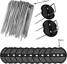 50xGround Pegs,Weed Membrane U-shapedPeg, 15X4CM x3.8MM with 50x cushion washers