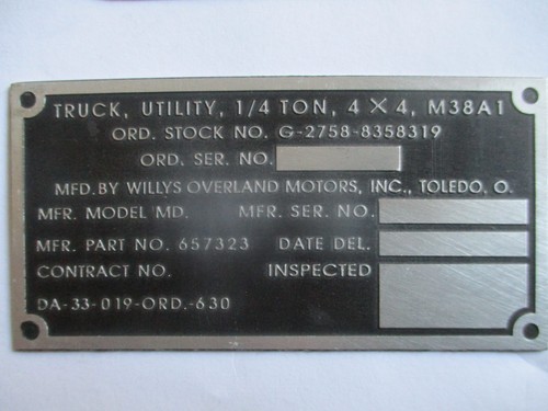 Nameplate plate willys jeep - nameplate,