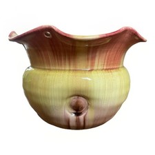 Antique Bretby Glazed Hanging Planter Vase Pot Victorian Pottery Yellow Pink