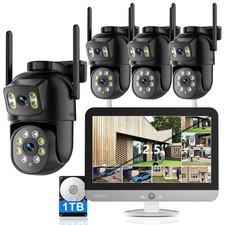 Security Camera Wireless CCTV System 8MP Audio 12'' Monitor 16CH NVR 10X Zoom 1T