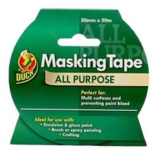Duck 50mm x 50m All-Purpose Masking Tape Strong Adhesion Easy Removal - Pack/O/D