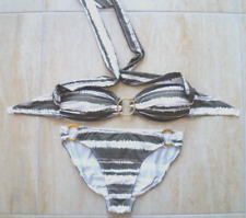 LADIES MATALAN SIZE 12 DARK OLIVE GREEN WHITE & TAUPE BANDEAU BIKINI