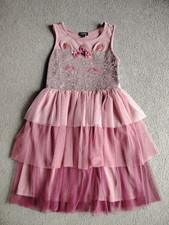 girls party dress age 7-8 years pink burgundy  sequin unicorn Christmas party