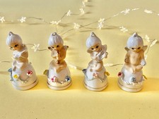 Vintage Mid Century Angel Bell Hanging Ornaments with Instruments  - Set of 4