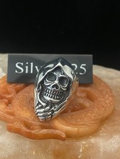 Chunky Silver Grim Reaper Skull Ring