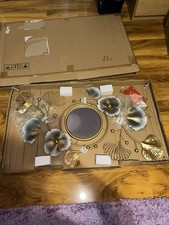 Large Decorative Wall Mirror 83×48cm – Metal Flower Pattern Pink & Blue,  Boxed