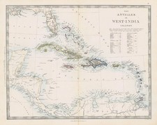 WEST INDIES Islands Antique Map by J&C Walker 1874 Pub. Edward Stanford