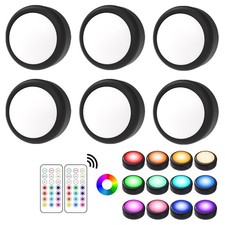 Wireless LED Puck Light 6 Pack Remote Control RGB Color Changing Cabinet Closet