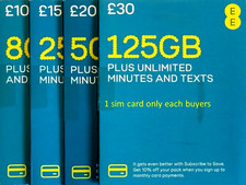 EE 4G Gives 125 GB + Ultd call & text  Pay As You Go SIM buy 1 only