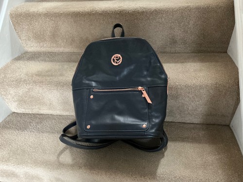 Navy blue leather bag backpack - leather,