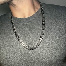 Long Silver Thick Cuban Curb Chain Necklace, 60cm Long, 9mm Thick, Waterproof