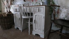 Vintage solid Oak writing desk with chair Annie Sloan Old White.