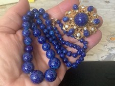 Vintage Peking Blue Glass  Faux Lapis Necklace and Brooch