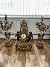 Brevettato Brass Bronze Marble Clock & Pair Italian Candelabra - going auction!