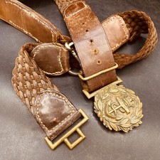 Royal Navy Antique Belt Crown & Anchor Platted Leather Brass Buckle Adjustable