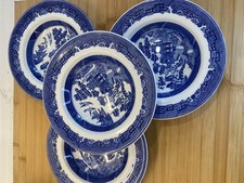 4 x Johnson Brothers Willow Pattern 22cm Diam Rimmed Bowls Pasta