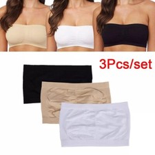 3Pcs Ladies Plain Boobtube Strapless Bandeau Elastic Stretch Vest Bra Crop Top