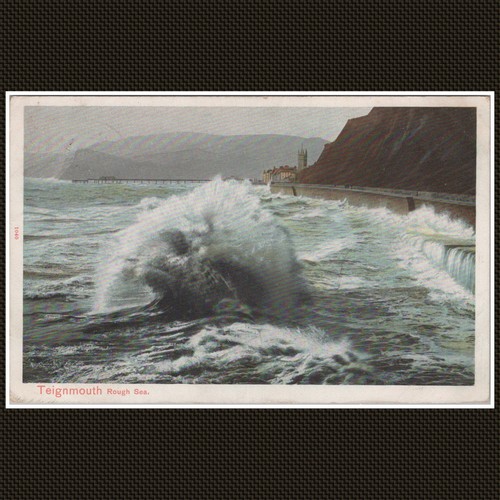 Teignmouth rough sea postcard - teignmouth,