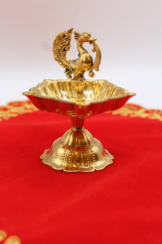 Brass peacock diya pedestal - peacock, on