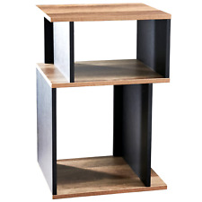 Small Side Table Rustic Oak & Black Wood 3 Tier Storage End Table Coffee Table