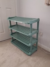 Plastic Flat-Pak 4 Shelf Sloped Shoe Storage Rack Green