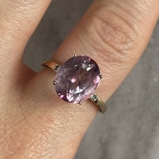 Kunzite & Diamond Accent Ring 9ct 9k Yellow Gold - Size N