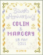 Mini Silver Wedding Anniversary Sampler - Cross Stitch Kit with colour chart