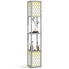HOMCOM 2-Light Modern Floor Lamp with Shelves for Living Room, Bedroom, Grey