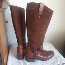 Tan Leather And Suede Boots By Cara Size 5 / 38 Freeflex Comfort Narrow Calf 14"