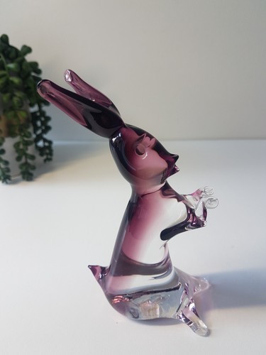 Art glass figure purple rabbit - figure,